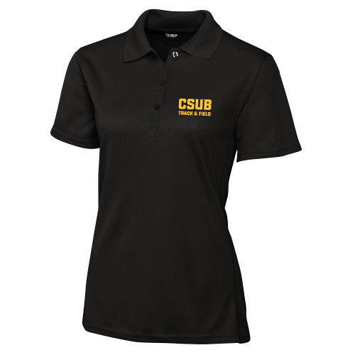  C&B Womens Black Clique Ice Pique Polo - Track and Field Block Wordmark