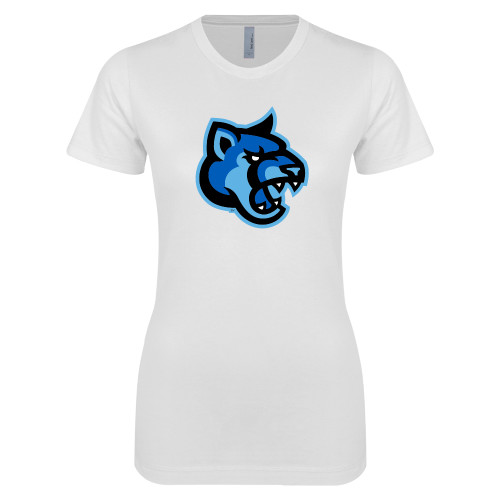  Next Level Womens White Boyfriend Tee - Cougar Head