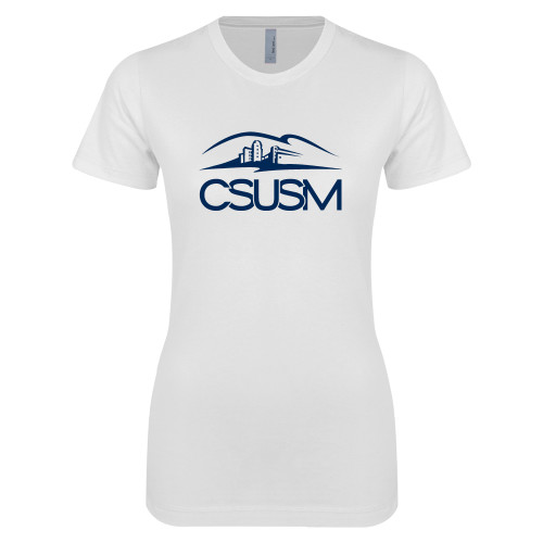  Next Level Womens White Boyfriend Tee - CSUSM with University