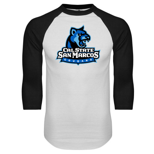  White/Black Raglan Baseball T Shirt - Primary Logo