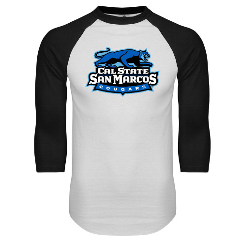  White/Black Raglan Baseball T Shirt - Secondary Logo