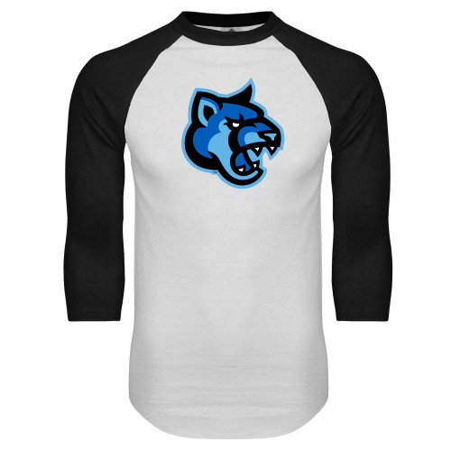  White/Black Raglan Baseball T Shirt - Cougar Head