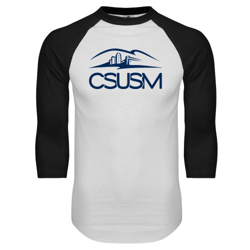  White/Black Raglan Baseball T Shirt - CSUSM with University