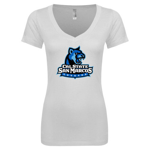  Next Level Womens White Ideal V Tee - Primary Logo