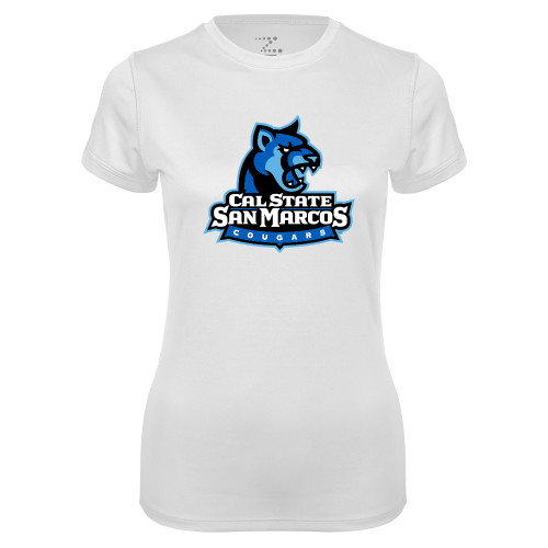 Womens White Performance Tee - Primary Logo