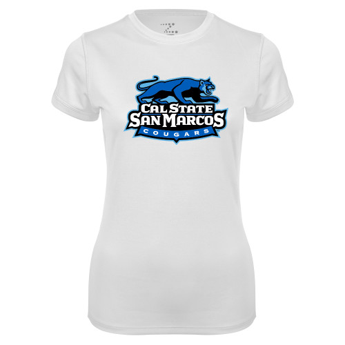  Womens White Performance Tee - Secondary Logo