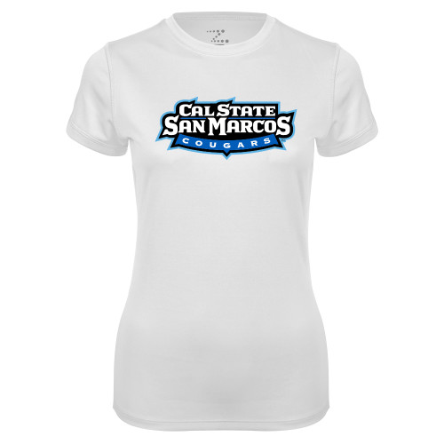  Womens White Performance Tee - Tertiary Logo