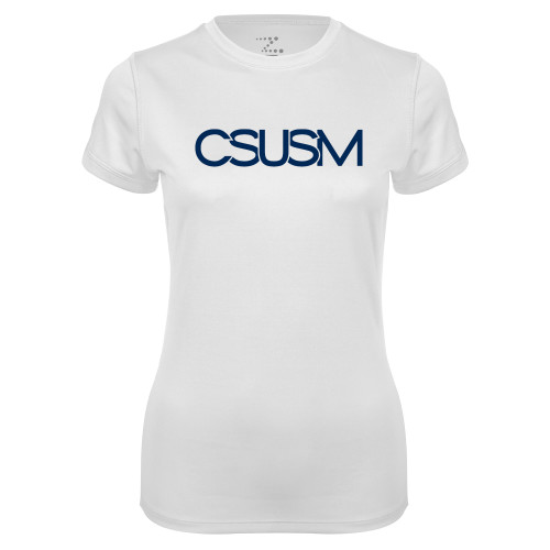  Womens White Performance Tee - CSUSM