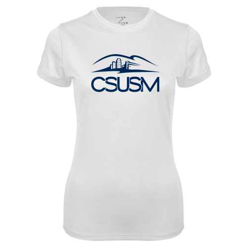  Womens White Performance Tee - CSUSM with University