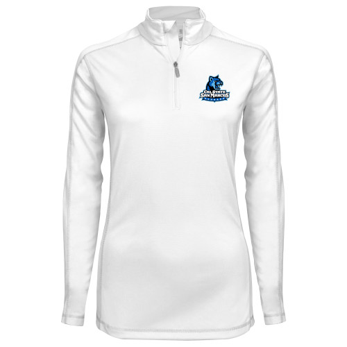  Syntrel Womens White Interlock 1/4 Zip - Primary Logo