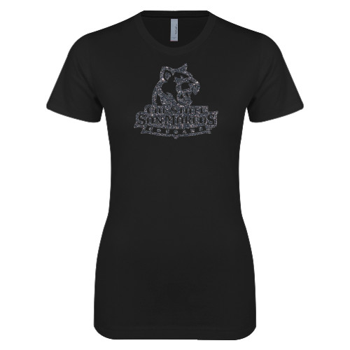  Next Level Womens Black Boyfriend Tee - Primary Logo Graphite Soft Glitter