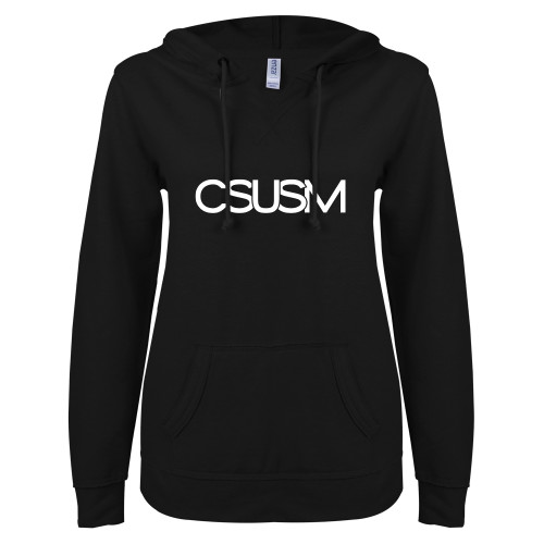  ENZA Womens Black V Notch Raw Edge Fleece Hoodie - CSUSM