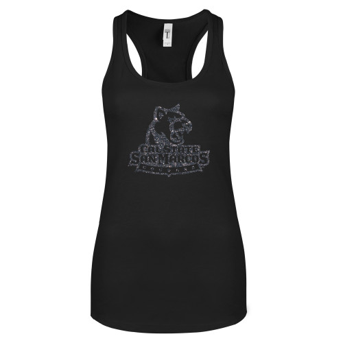  Next Level Womens Black Racerback Tank  - Primary Logo Graphite Soft Glitter