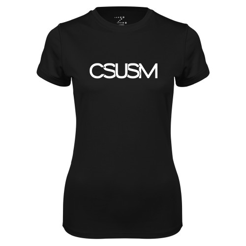  Womens Black Performance Tee - CSUSM