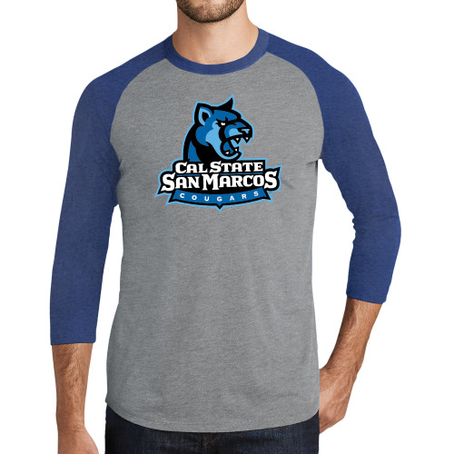  Grey/Royal Heather Triblend Baseball Raglan Tee - Primary Logo