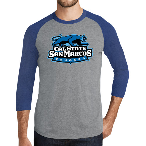  Grey/Royal Heather Triblend Baseball Raglan Tee - Secondary Logo
