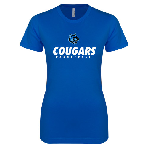  Next Level Womens Royal Boyfriend Tee - Basketball Stacked