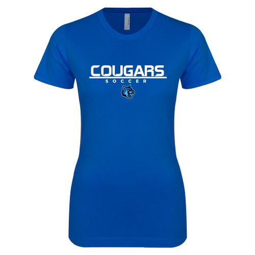  Next Level Womens Royal Boyfriend Tee - Soccer Stacked
