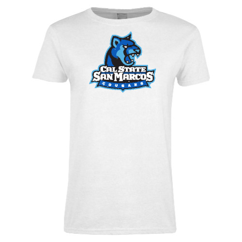  Womens White Short Sleeve Tee - Primary Logo Distressed