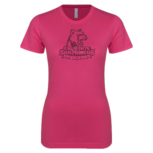  Next Level Womens Fuchsia Boyfriend Tee - Primary Logo Hot Pink Glitter
