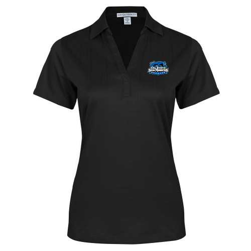  Womens Black Performance Fine Jacquard Polo - Secondary Logo