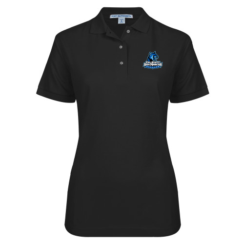  Womens Silk Touch Black Pique Polo - Primary Logo
