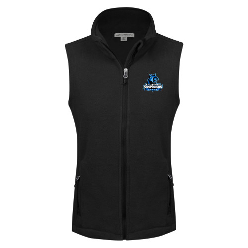  Womens Black Fleece Full Zip Vest - Primary Logo