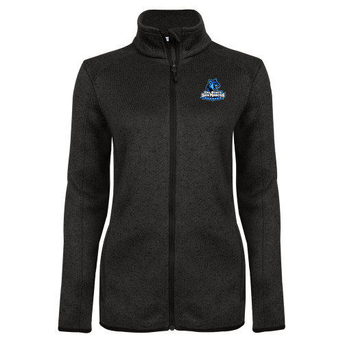  Womens Black Heather Fleece Jacket - Primary Logo