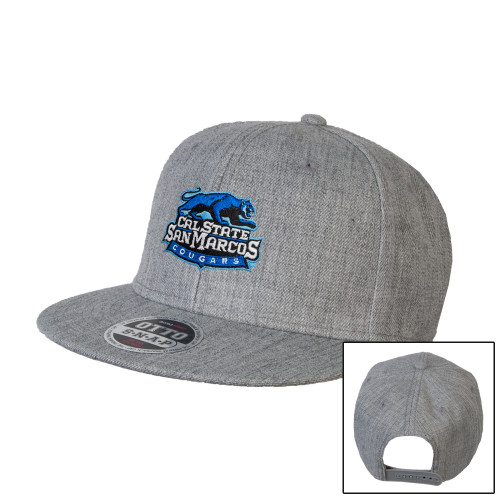  Heather Grey Wool Blend Flat Bill Snapback Hat - Secondary Logo