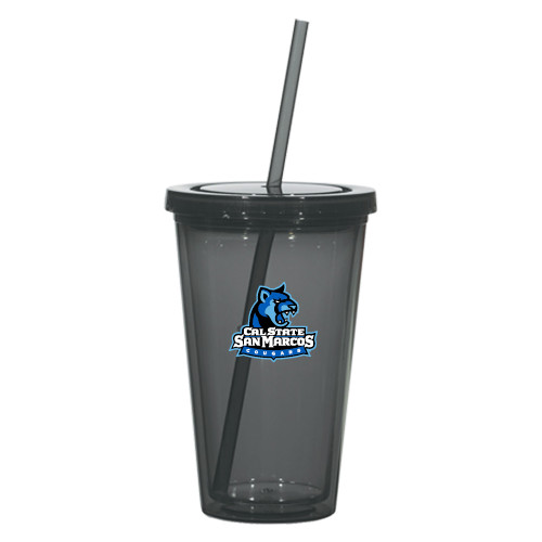  Madison Double Wall Charcoal Tumbler w/Straw 16oz - Primary Logo