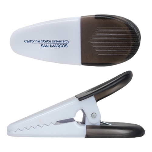 White Crocodile Clip/Magnet - California State University San Marcos Word Mark