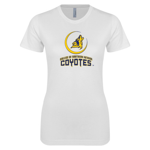  Next Level Womens White Boyfriend Tee - College of Southern Nevada Mascot Wordmark Stacked