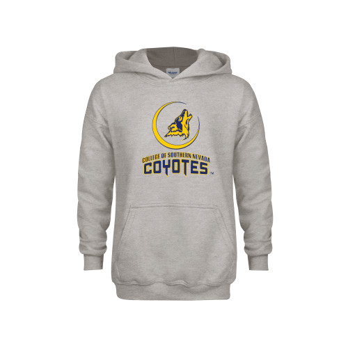  Youth Grey Fleece Hood - College of Southern Nevada Mascot Wordmark Stacked