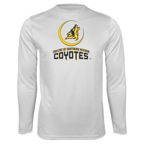  White Performance Long Sleeve Shirt - College of Southern Nevada Mascot Wordmark Stacked