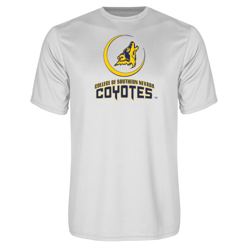  White Performance Tee - College of Southern Nevada Mascot Wordmark Stacked