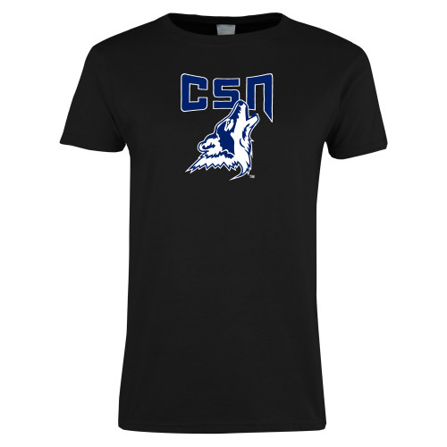  Womens Black Short Sleeve Tee - College of Southern Nevada CSN With Mascot