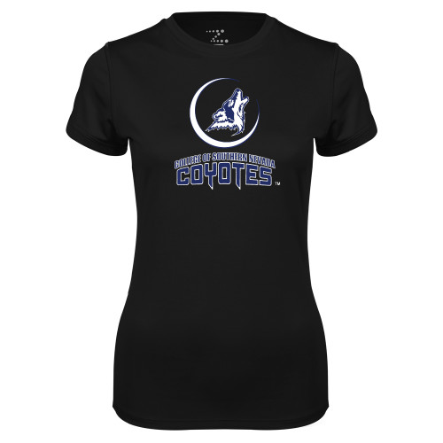  Womens Black Performance Tee - College of Southern Nevada Mascot Wordmark Stacked