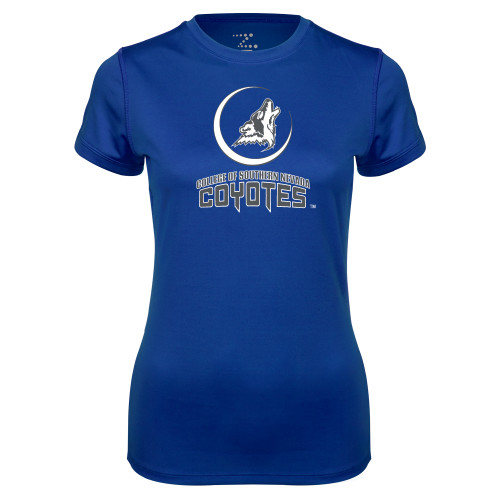  Womens Royal Performance Tee - College of Southern Nevada Mascot Wordmark Stacked