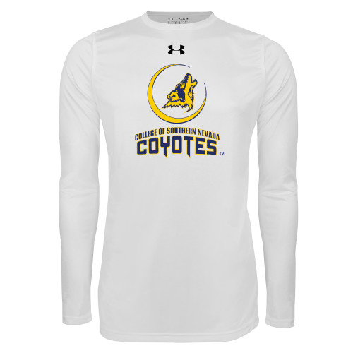  Under Armour White Long Sleeve Tech Tee - College of Southern Nevada Mascot Wordmark Stacked
