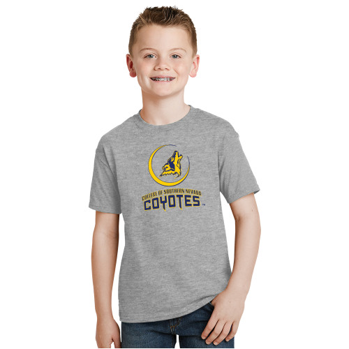  Youth Grey T Shirt - College of Southern Nevada Mascot Wordmark Stacked