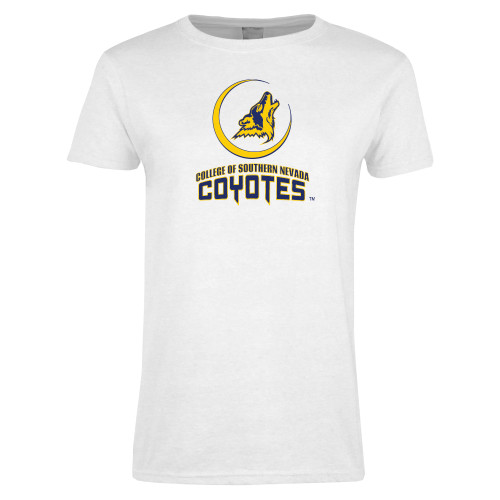  Womens White Short Sleeve Tee - College of Southern Nevada Mascot Wordmark Stacked