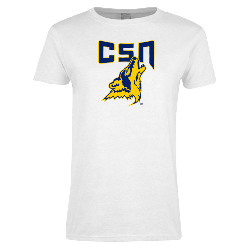  Womens White Short Sleeve Tee - College of Southern Nevada CSN With Mascot
