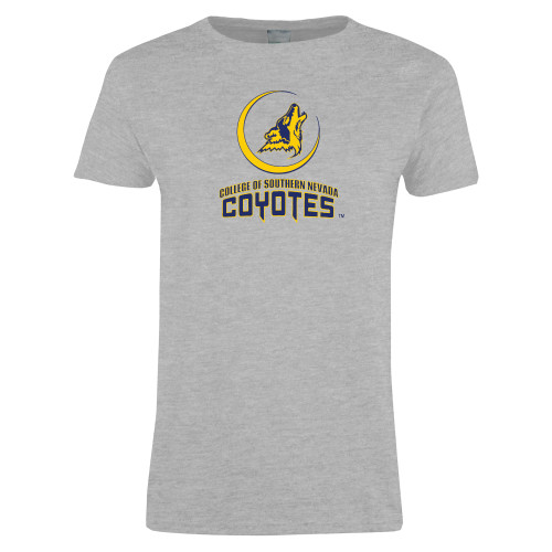  Womens Grey Short Sleeve Tee - College of Southern Nevada Mascot Wordmark Stacked
