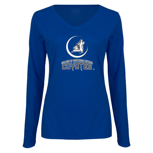 Womens Royal Long Sleeve V Neck Tee  - College of Southern Nevada Mascot Wordmark Stacked
