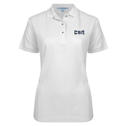  Womens Silk Touch White Pique Polo - College of Southern Nevada CSN