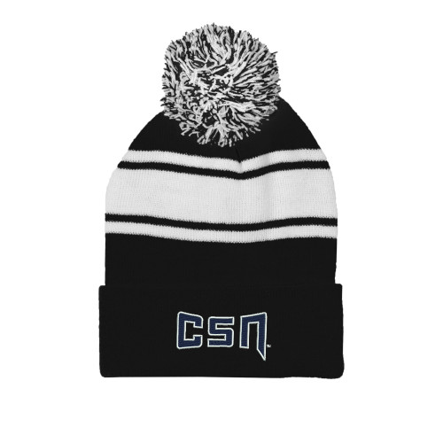  Black/White Two Tone Knit Pom Beanie w/Cuff - College of Southern Nevada CSN