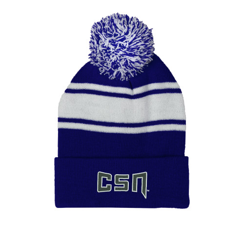  Royal/White Two Tone Knit Pom Beanie w/Cuff - College of Southern Nevada CSN