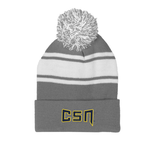  Grey/White Two Tone Knit Pom Beanie w/Cuff - College of Southern Nevada CSN