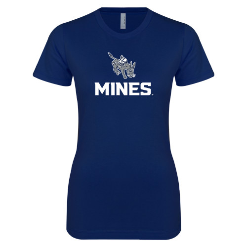  Next Level Womens Navy Boyfriend Tee - Colorado School of Mines Blaster the Burro Mascot with Mines