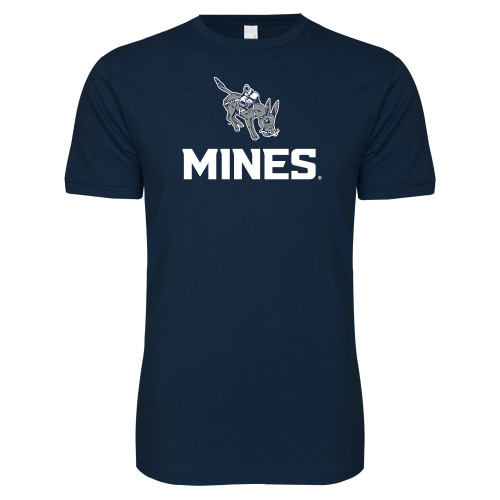  Next Level Navy SoftStyle T Shirt - Colorado School of Mines Blaster the Burro Mascot with Mines